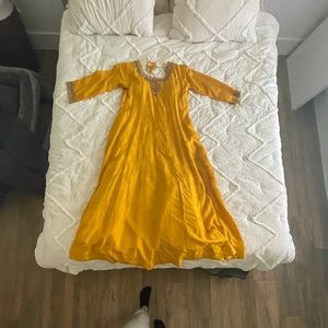 Yellow Anarkali with Maroon Leggings